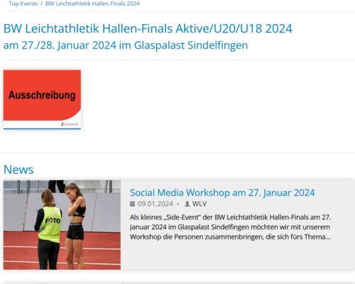 Eventseite zu BW Leichtathletik Hallen-Finals ist online