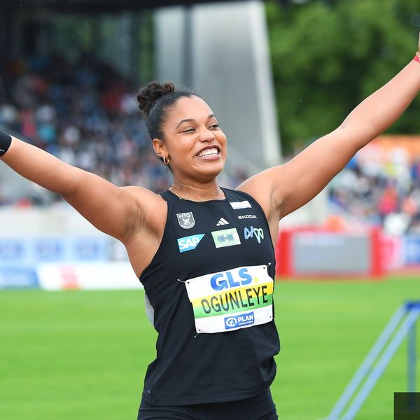 Yemisi Ogunleye (MTG Mannheim) bei den Deutschen Meisterschaften in Dresden.