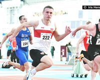 Philipp Corucle gewinnt bei den Deutschen Hochschul-Hallenmeisterschaften in Frankfurt die 60 Meter