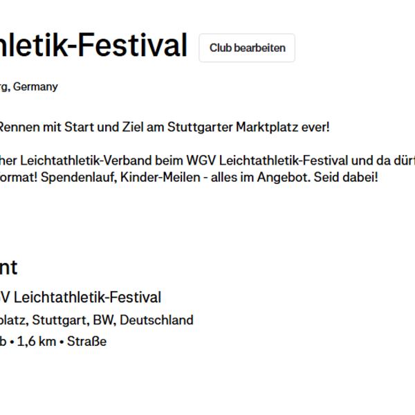 WGV Leichtathletik-Festival jetzt auf Strava