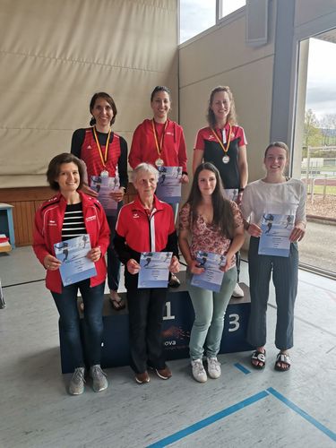 v.l., oben: Linda Betto (TuS Kelsterbach), Silvia Cormaci (SCL Heel Baden-Baden), Liane Jörs (TV Groß-Gerau). Unten: Tina Herr (TV Neustadt), Ursula Klink (TV Groß-Gerau), Lisa Wälde (TV Biberach), Lara Schmidt (TSV Eintracht Stadtallendorf)